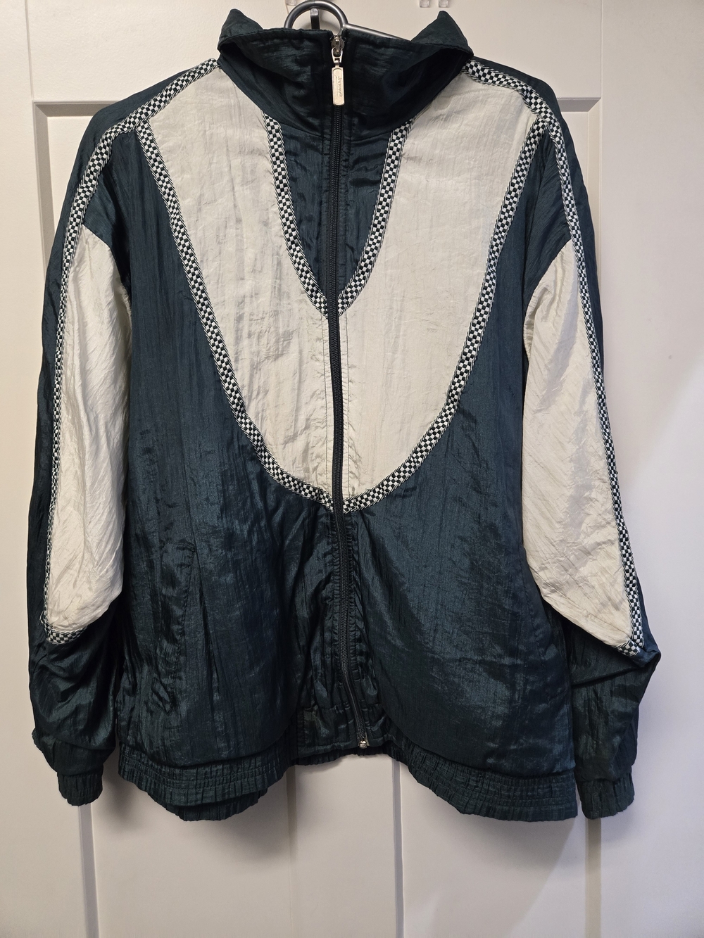 Dark Teal and White Retro Bomber Jacket